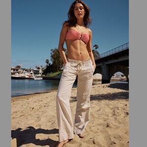 NEW Roxy Oceanside Flared Beach Pants Linen Blend READ